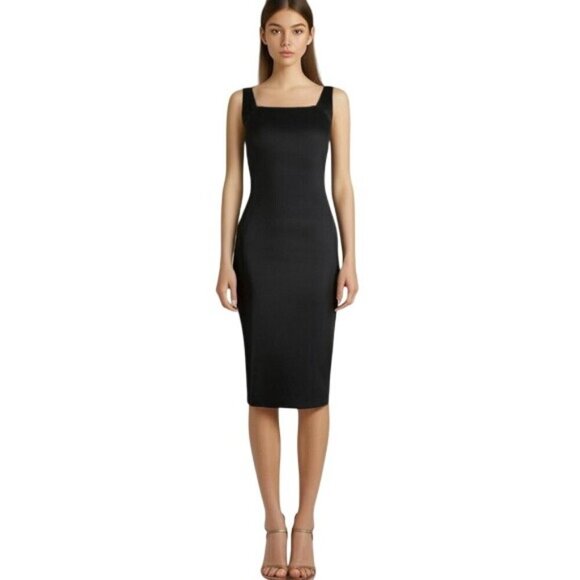 Dolce & Gabbana Black Stretch Midi Scoop Neck Sleeveless Sheath Dress 24/38 - Picture 1 of 12